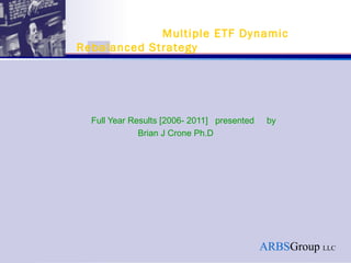 Full Year Results [2006- 2011]  presented  by   Brian J Crone Ph.D   Multiple ETF Dynamic Rebalanced Strategy 