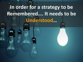 In order for a strategy to be
Remembered…. It needs to be
Understood…
 