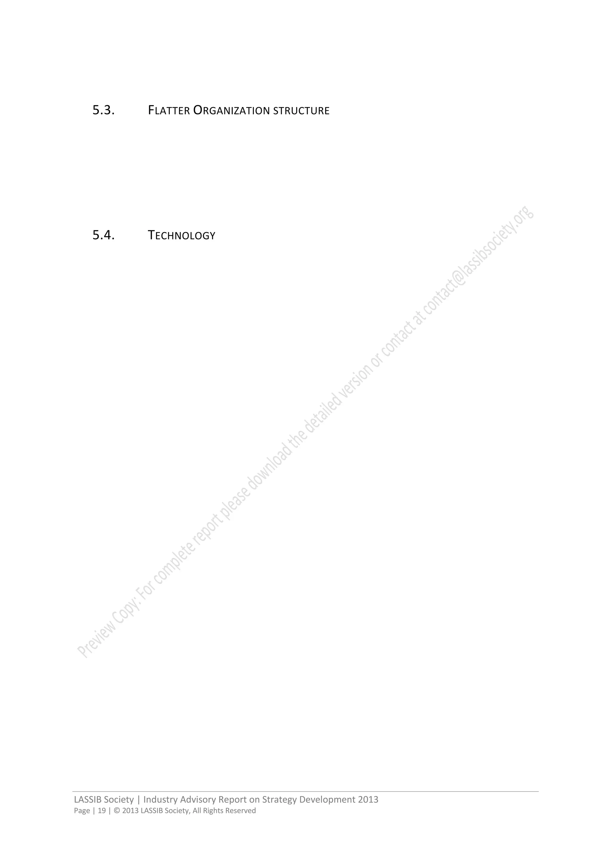 LASSIB Society | Industry Advisory Report on Strategy Development 2013
Page | 19 | © 2013 LASSIB Society, All Rights Reserved
5.3. FLATTER ORGANIZATION STRUCTURE
5.4. TECHNOLOGY
 