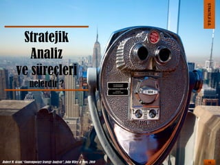 STRATEJİ 0.0.

Stratejik
Analiz
ve süreçleri
nelerdir ?

Robert M. Grant,“Contemporary Srategy Analysis”, John Wiley & Sons, 2010

15

 