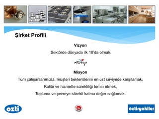 Vizyon
Sektörde dünyada ilk 10’da olmak.
Misyon
Tüm çalışanlarımızla, müşteri beklentilerini en üst seviyede karşılamak,
Kalite ve hizmette sürekliliği temin etmek,
Topluma ve çevreye sürekli katma değer sağlamak.
Şirket Profili
 