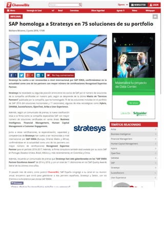 Stratesys - SAP homologa a Stratesys en 75 soluciones - CHANNELBIZ - JUN 2016
