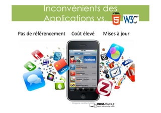 Pas de référencement Coût élevé Mises à jour
Inconvénients des
Applications vs.
Gregoire Lockhart
 