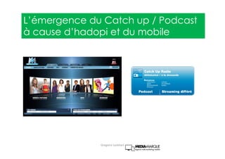 L’émergence du Catch up / Podcast
à cause d’hadopi et du mobile
Gregoire Lockhart
 
