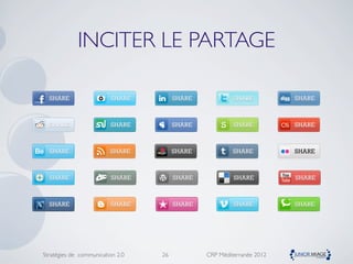 INCITER LE PARTAGE




Stratégies de communication 2.0   26   CRP Méditerranée 2012
 