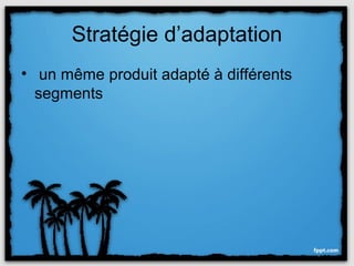 Stratégie d’adaptation
• un même produit adapté à différents
  segments
 