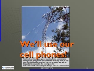 We’ll use our
cell phones!
     CONFIDENTIAL   13
 
