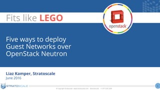 ® Copyright Stratoscale www.stratoscale.com @stratoscale +1 877 420 3244
Five ways to deploy
Guest Networks over
OpenStack Neutron
Liaz Kamper, Stratoscale
June 2016
Fits like LEGO
1
 