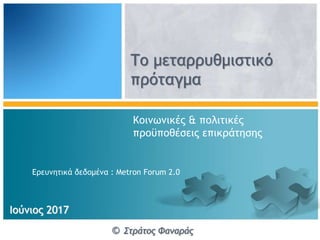 Το μεταρρυθμιστικό
πρόταγμα
Ιούνιος 2017
© Στράτος Φαναράς
Κοινωνικές & πολιτικές
προϋποθέσεις επικράτησης
Ερευνητικά δεδομένα : Metron Forum 2.0
 