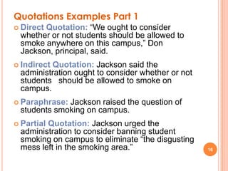 Quotations and attributions in journalism | PPT