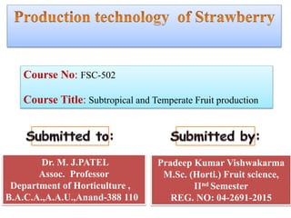 Course No: FSC-502
Course Title: Subtropical and Temperate Fruit production
Pradeep Kumar Vishwakarma
M.Sc. (Horti.) Fruit science,
IInd Semester
REG. NO: 04-2691-2015
Dr. M. J.PATEL
Assoc. Professor
Department of Horticulture ,
B.A.C.A.,A.A.U.,Anand-388 110
 