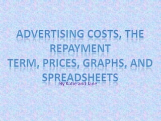 Advertising costs, The Repayment Term, Prices, Graphs, and Spreadsheets By Katie and Jane 