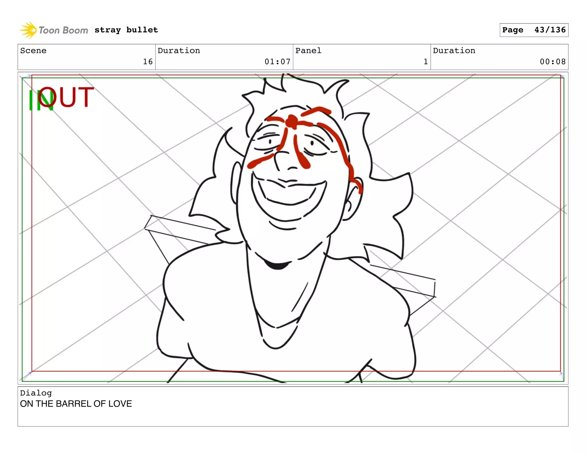 Scene
16
Duration
01:07
Panel
1
Duration
00:08
Dialog
ON THE BARREL OF LOVE
stray bullet Page 43/136
 