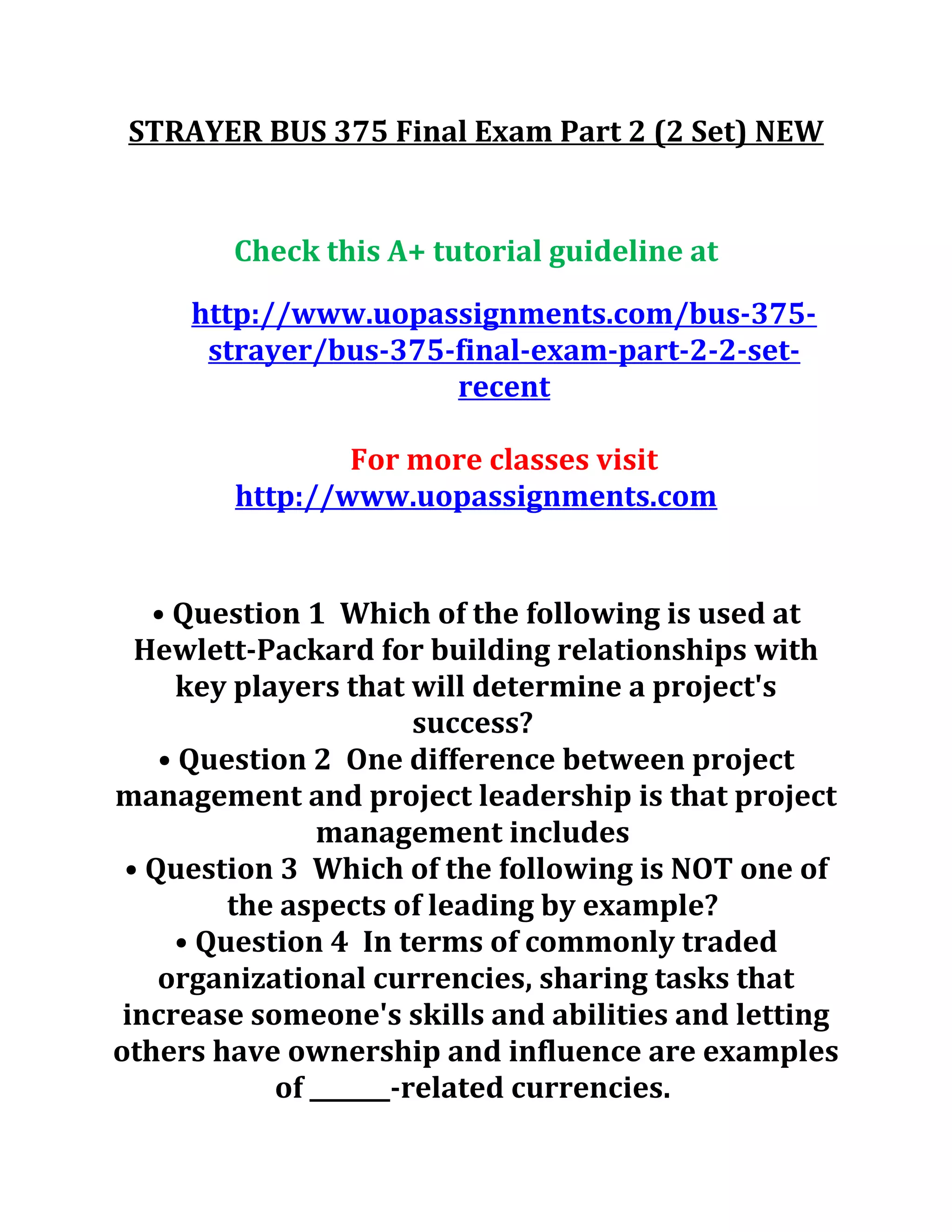 Strayer bus 375 final exam part 2 PDF