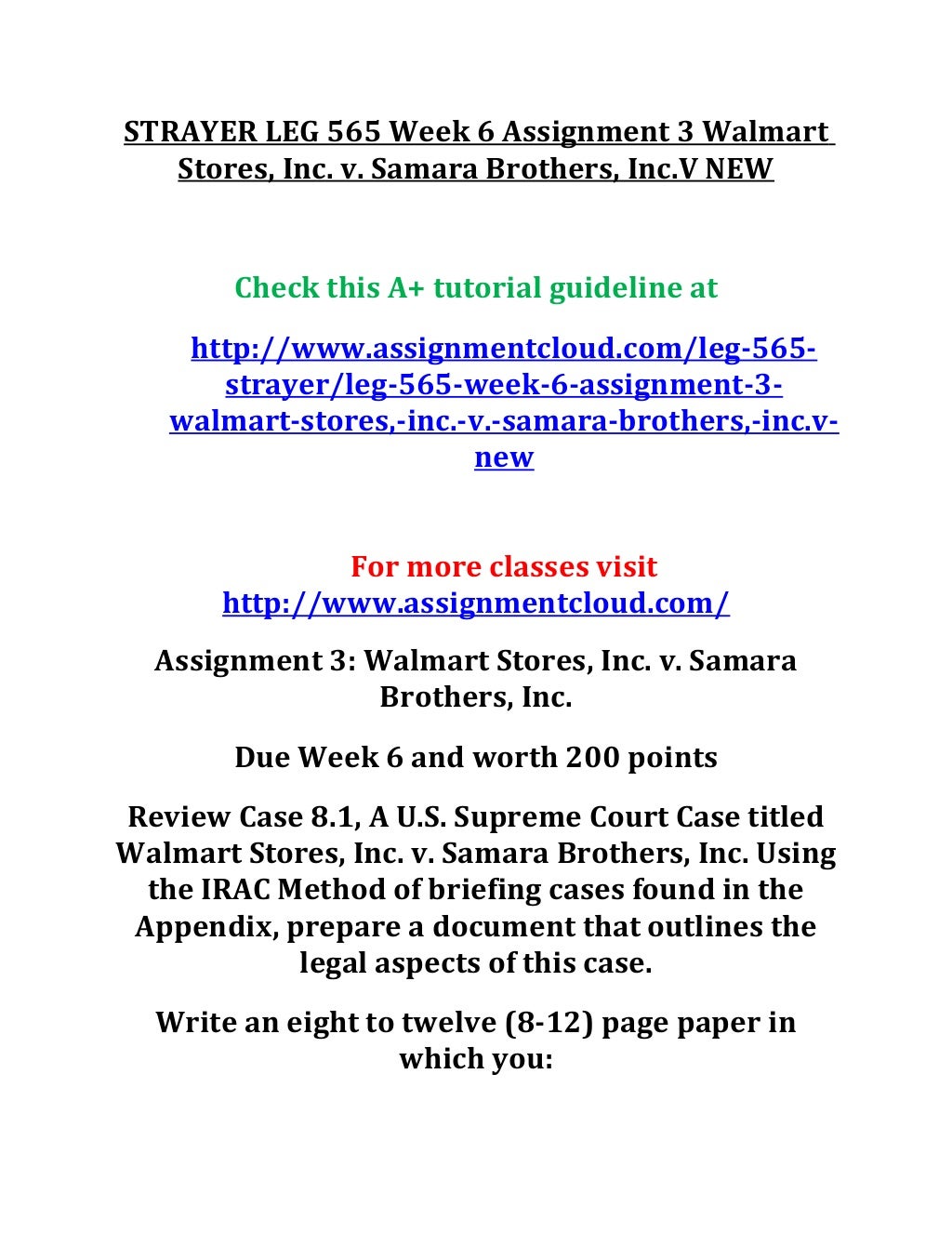 Strayer leg 565 week 6 assignment 3 walmart stores