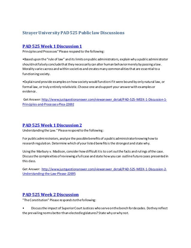 Strayer University PAD 525 Public law Discussions