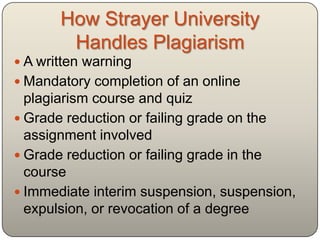 How Davidson County Community College
     Handles Academic Dishonesty

 Verbal warning
 Written warning
 Failing grade for the assignment involved
 Failing grade for the course
 Removal from the course
 