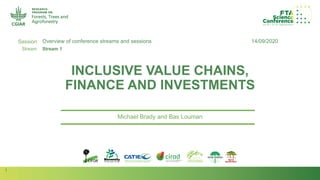 1
Session
Stream
Author(s):
INCLUSIVE VALUE CHAINS,
FINANCE AND INVESTMENTS
Michael Brady and Bas Louman
14/09/2020Overview of conference streams and sessions
Stream 1
 