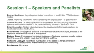 Overview of Sessions: Stream 1 Inclusive value chains, finance and investments