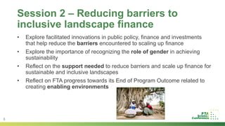 Overview of Sessions: Stream 1 Inclusive value chains, finance and investments