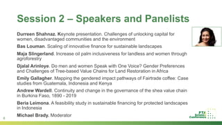 Overview of Sessions: Stream 1 Inclusive value chains, finance and investments