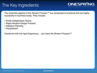 The Key Ingredients
  The essential aspects of the Stream Process™ are comprised of practices that are highly
  successful...