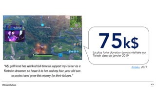 Kotaku, 2019
La plus forte donation jamais réalisée sur
Twitch date de janvier 2019
75k$
 