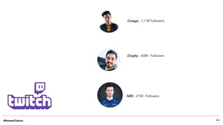 Gotaga : 1,7 M Followers.
Doigby : 400K Followers.
NBK : 215K Followers.
 