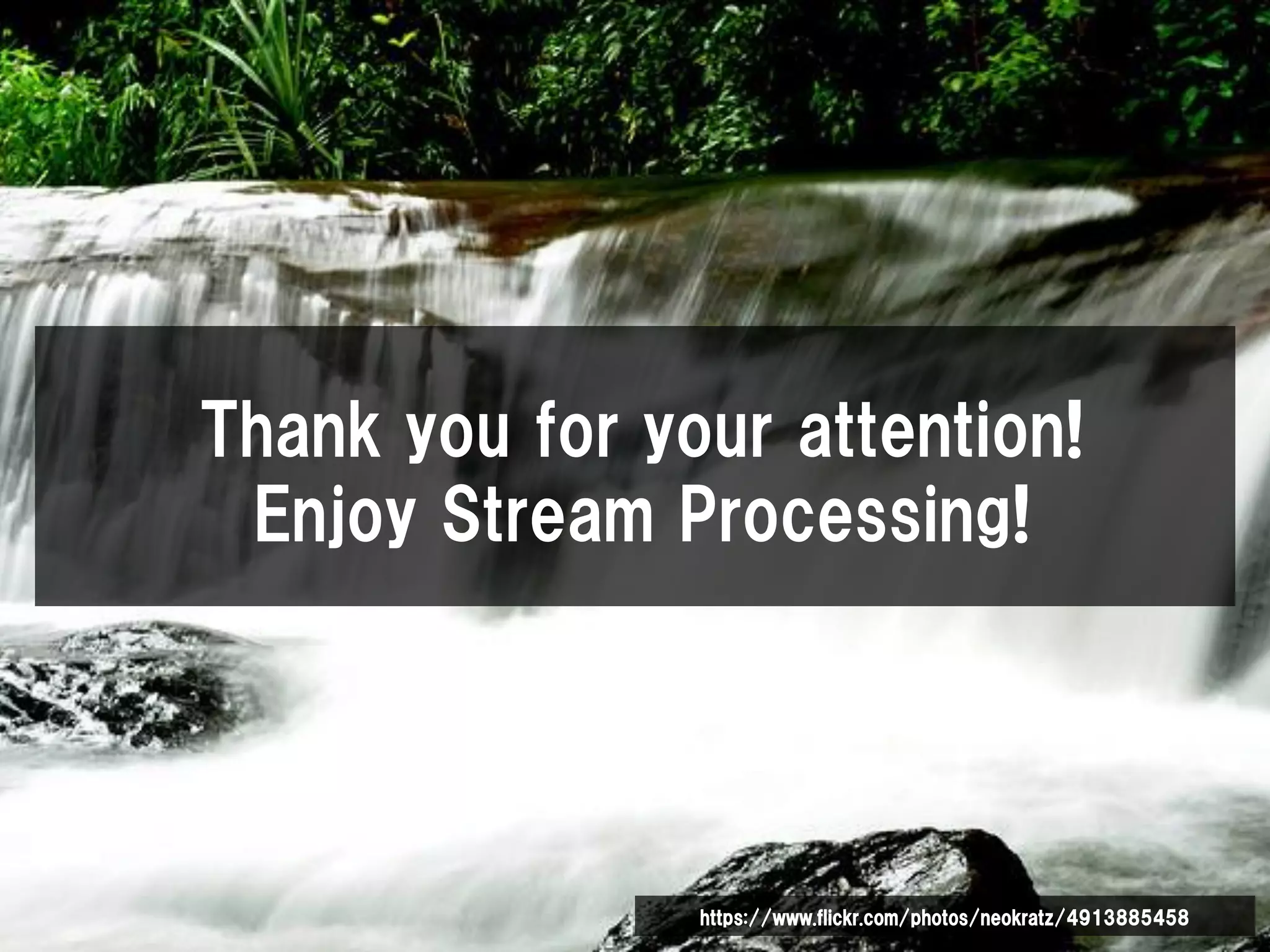 Thank you for your attention!
Enjoy Stream Processing!
https://www.flickr.com/photos/neokratz/4913885458
 