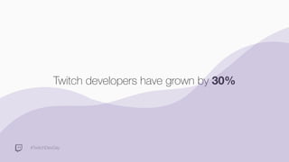 #TwitchDevDay
Twitch developers have grown by 30%
 