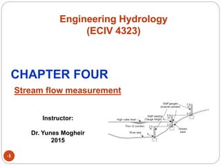 CHAPTER FOUR
Stream flow measurement
-1
Engineering Hydrology
(ECIV 4323)
Instructor:
Dr. Yunes Mogheir
2015
 