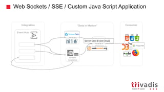 Web Sockets / SSE / Custom Java Script Application
”Data in Motion”
Stream
Analytics
Event Hub
Integration
Streaming
Visualization
Channel
Consumer
Data Flow
Sever Sent Event (SSE)
 