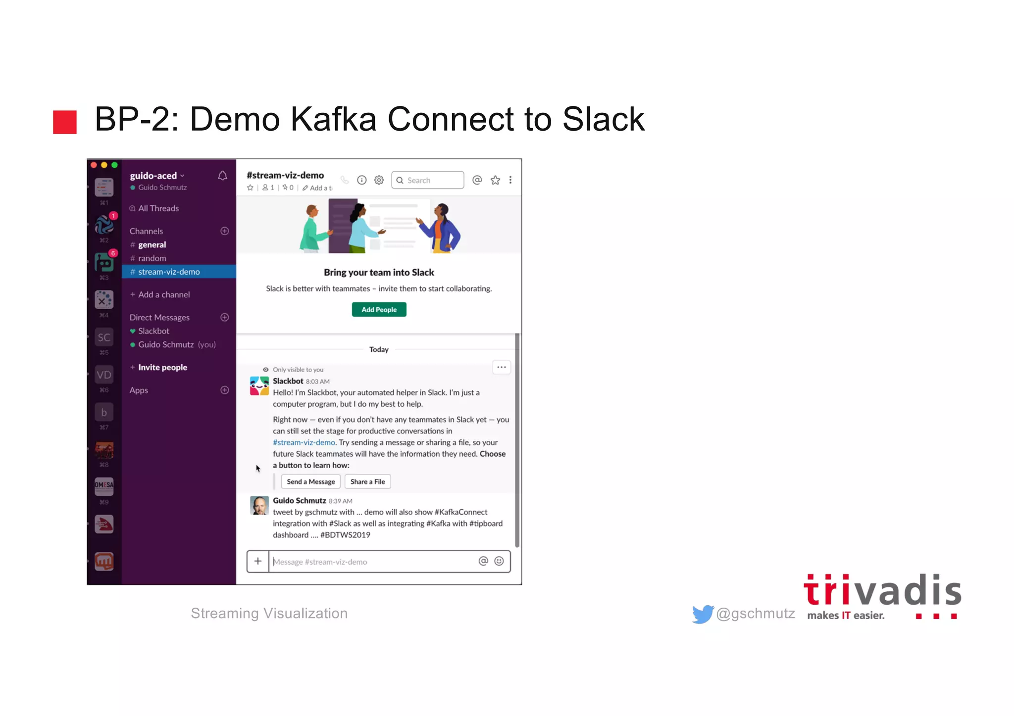 @gschmutz
BP-2: Demo Kafka Connect to Slack
Streaming Visualization
 