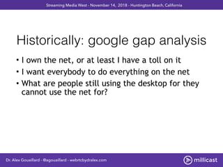 Historically: google gap analysis
Dr. Alex Gouaillard - @agouaillard - webrtcbydralex.com
Streaming Media West - November ...