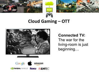 Connected TV:
The war for the
living-room is just
beginning…
Cloud Gaming – OTT
 