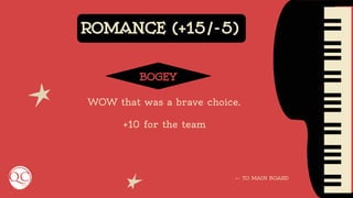 ROMANCE (+15/-5)
WOW that was a brave choice.
+10 for the team
BOGEY
← TO MAIN BOARD
 