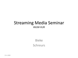 Streaming Media SeminarAVLM-VLIR Bieke Schreurs 17-6-2009 
