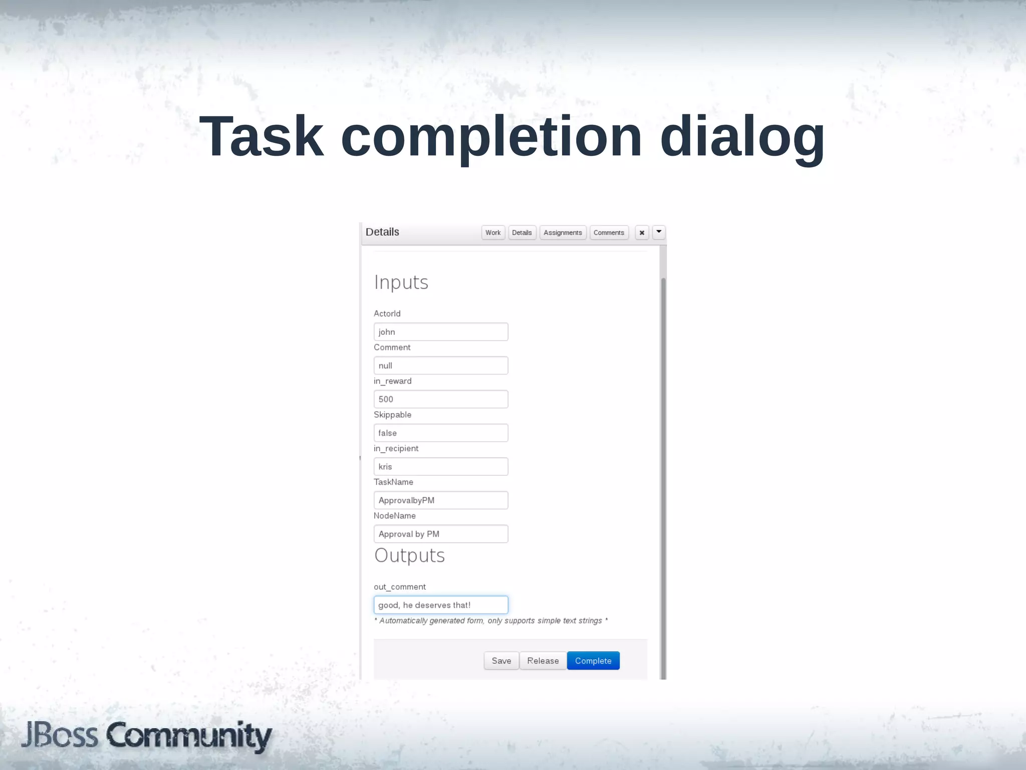 Task completion dialog
 