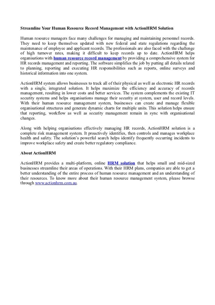 Streamline your human resource record management with action hrm solution