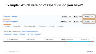 © 2019 Synopsys, Inc.12
Example: Which version of OpenSSL do you have?
 