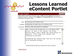 Lessons Learned eContent Portlet 
