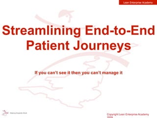 Streamlining End-to-End
Patient Journeys
If you can’t see it then you can’t manage it
Copyright Lean Enterprise Academy
Lean Enterprise Academy
 