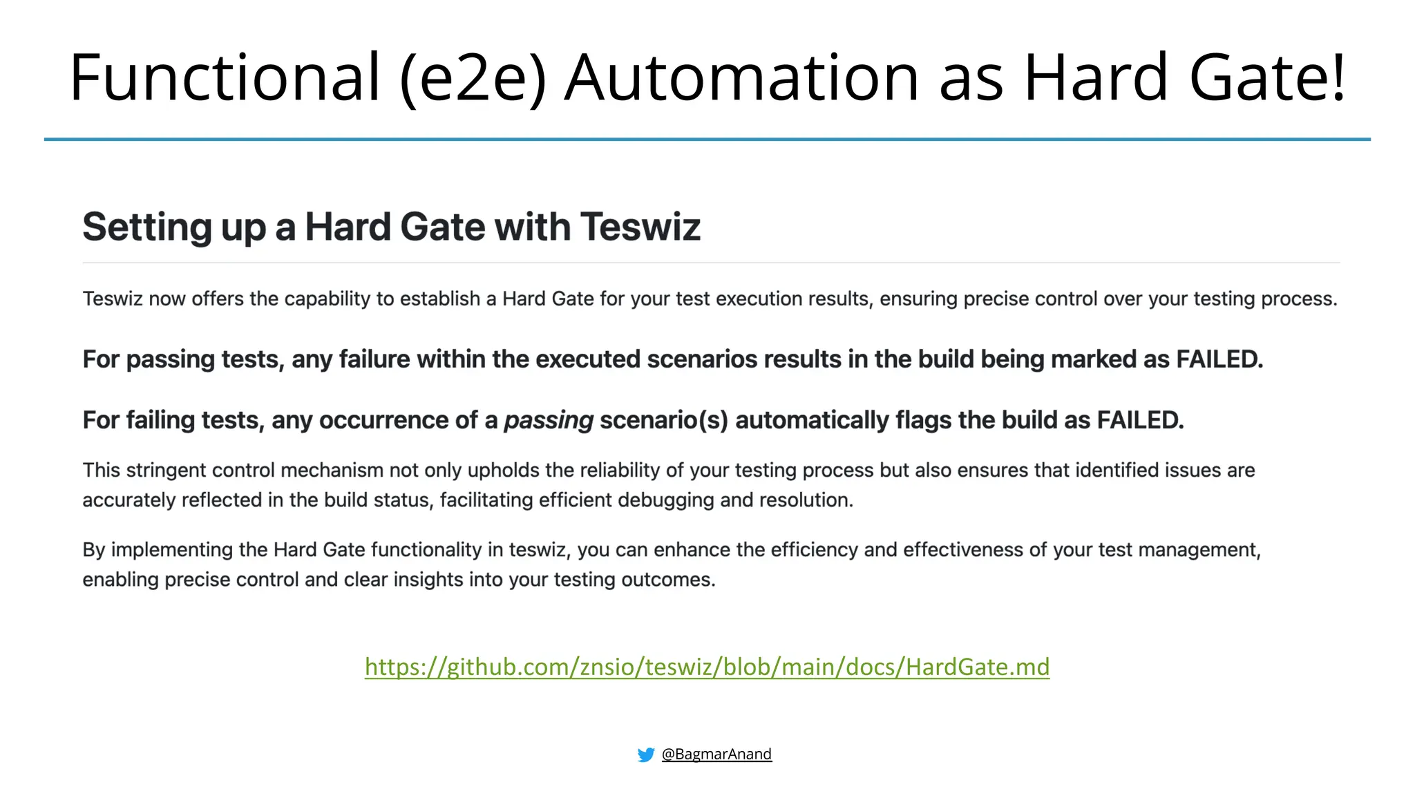 @BagmarAnand
Functional (e2e) Automation as Hard Gate!
https://github.com/znsio/teswiz/blob/main/docs/HardGate.md
 