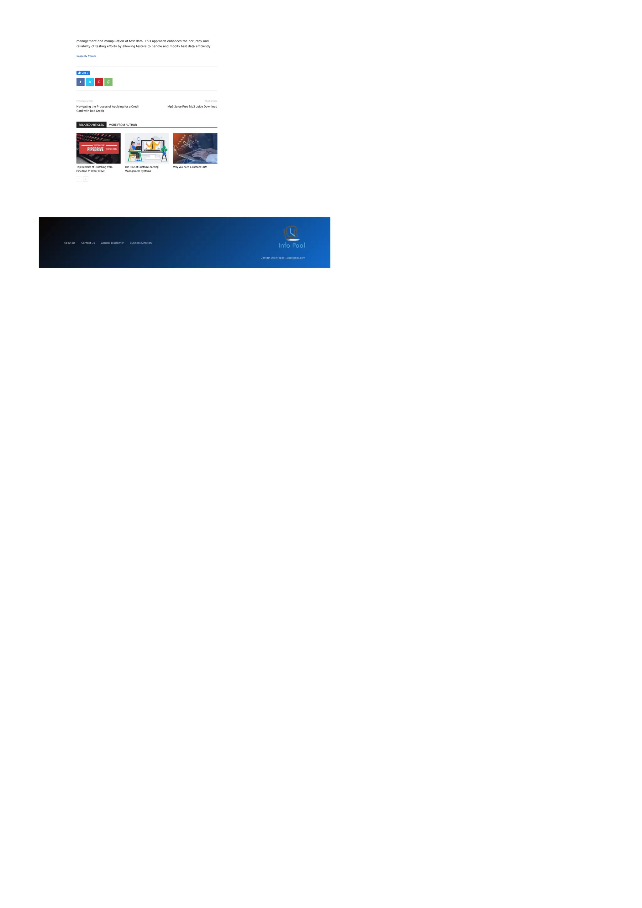 Previous article Navigating the Process of Applying for a Credit Card with Bad Credit Next article Mp3 Juice Free Mp3 Juice Download management and manipulation of test data. This approach enhances the accuracy and reliability of testing efforts by allowing testers to handle and modify test data efficiently. Image By freepik Like 0 Top Benefits of Switching from Pipedrive to Other CRMS The Rise of Custom Learning Management Systems Why you need a custom CRM RELATED ARTICLES MORE FROM AUTHOR   Contact Us: infopool13[at]gmail.com     About Us Contact Us General Disclaimer Business Directory 