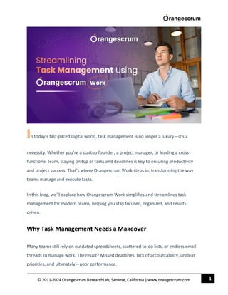 Streamlining Task Management Using Orangescrum Work | PDF