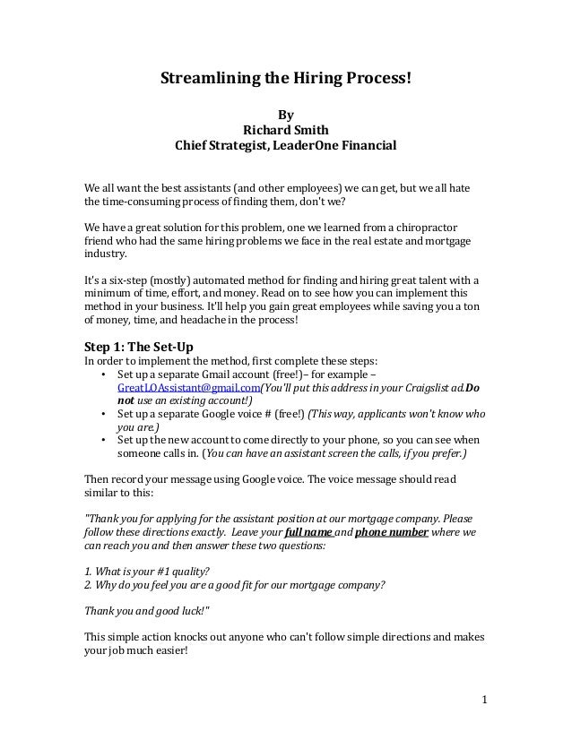 streamlining the hiring process document why would you be a good fit for this position