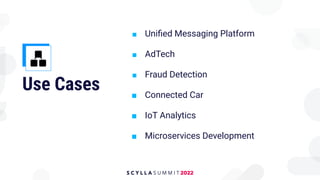 Use Cases
■ Uniﬁed Messaging Platform
■ AdTech
■ Fraud Detection
■ Connected Car
■ IoT Analytics
■ Microservices Development
 