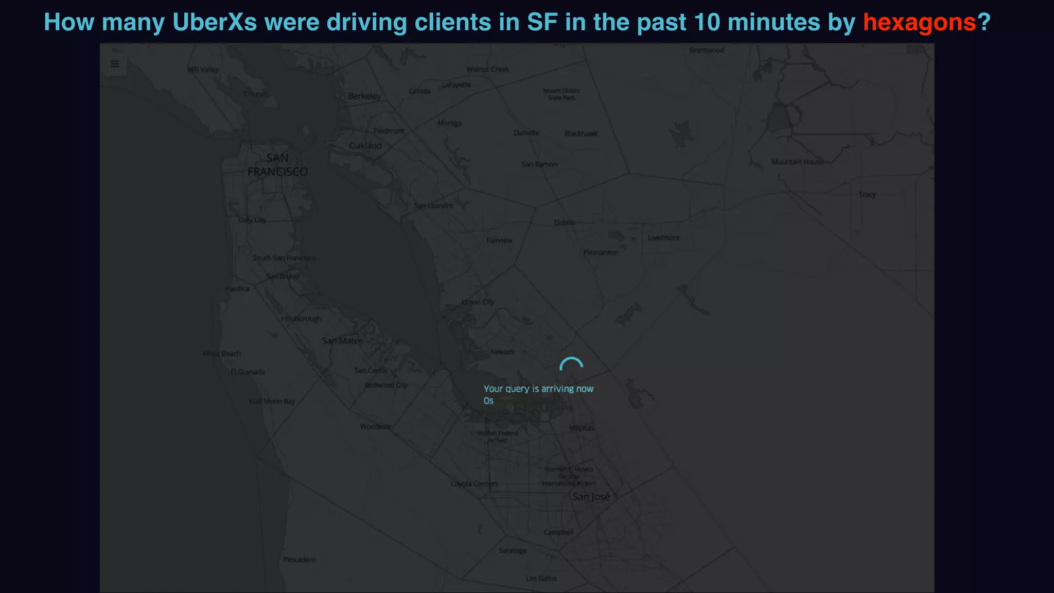 How many UberXs were driving clients in SF in the past 10 minutes by hexagons?
 