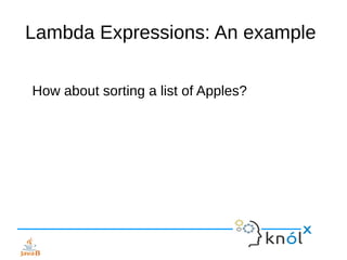 Lambda Expressions: An example
How about sorting a list of Apples?
 