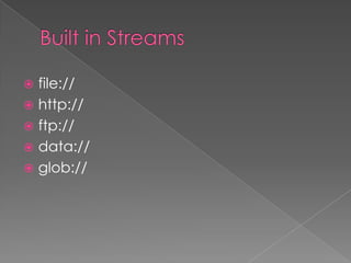  file://
 http://
 ftp://
 data://
 glob://
 